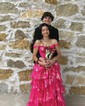 Ball Gown Off-the-shoulder Tulle Tiered Prom Dresses With Appliques