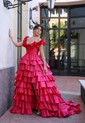 Ball Gown Off-the-shoulder Taffeta Ruffle Tiered Prom Dresses