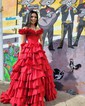 Ball Gown Off-the-shoulder Taffeta Ruffle Tiered Prom Dresses