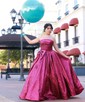 Ball Gown Strapless Ruched Satin Prom Dresses With Bow