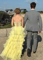 Ball Gown Strapless Chiffon Tiered Prom Dresses With Appliques