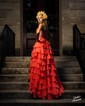 Ball Gown Strapless Chiffon Tiered Prom Dresses With Appliques