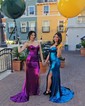Sheath/Column Strapless Metallic Prom Dresses With Ruched