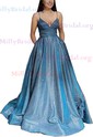 Ball Gown V-neck Glitter Floor-length Prom Dresses