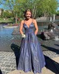 Ball Gown V-neck Glitter Floor-length Prom Dresses