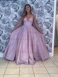 Ball Gown V-neck Glitter Floor-length Prom Dresses