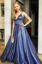 Ball Gown V-neck Glitter Floor-length Prom Dresses