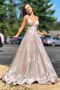 Ball Gown V-neck Glitter Floor-length Prom Dresses