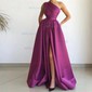 Ball Gown One Shoulder Satin Prom Dresses With Ruched