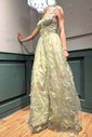 Ball Gown V-neck Tulle 3D Floral Prom Dresses