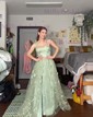 Ball Gown V-neck Tulle 3D Floral Prom Dresses