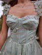 Ball Gown V-neck Tulle 3D Floral Prom Dresses