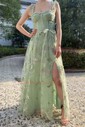 Ball Gown V-neck Tulle 3D Floral Prom Dresses