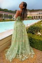 Ball Gown V-neck Tulle 3D Floral Prom Dresses