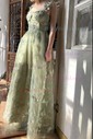 Ball Gown V-neck Tulle 3D Floral Prom Dresses