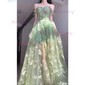 Ball Gown V-neck Tulle 3D Floral Prom Dresses