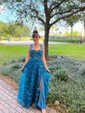 Ball Gown V-neck Tulle 3D Floral Prom Dresses