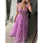 Ball Gown V-neck Tulle 3D Floral Prom Dresses