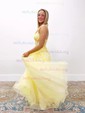 Ball Gown V-neck Tulle Corset Prom Dresses With Appliques