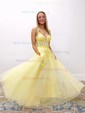 Ball Gown V-neck Tulle Corset Prom Dresses With Appliques