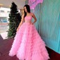 Ball Gown Strapless Tulle Ruffle Tiered Prom Dresses