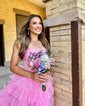 Ball Gown Strapless Tulle Ruffle Tiered Prom Dresses