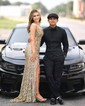 Sheath/Column V-neck Backless Sparkly Sequin Prom Dresses