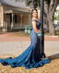 Red Mermaid Off-the-shoulder Lace Prom Dresses