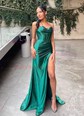 Sheath/Column Sweetheart Satin Corset Prom Dresses With Ruched