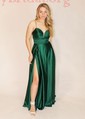 A-line V-neck Satin Prom Dresses With Ruched