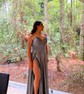 A-line V-neck Satin Prom Dresses With Ruched