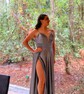A-line V-neck Satin Prom Dresses With Ruched
