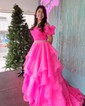 Ball Gown Off-the-shoulder Organza Ruffle Prom Dresses With Beading