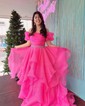 Ball Gown Off-the-shoulder Organza Ruffle Prom Dresses With Beading