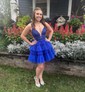 Puffy Royal Blue Skater Ruffle Tiered Homecoming Dresses