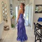 Mermaid Strapless Sparkly Sequin Prom Dresses With Feather