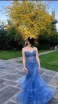 Mermaid Strapless Tulle Tiered Prom Dresses With Appliques