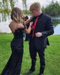 Mermaid V-neck Sparkly Sequin Prom Dresses With Appliques