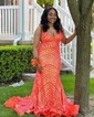 Mermaid V-neck Backless Sparkly Sequin Prom Dresses