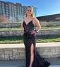 Mermaid V-neck Sparkly Velvet Sequin Prom Dresses With Beading