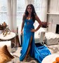 Mermaid Strapless Satin Cut Out Prom Dresses With Ruched