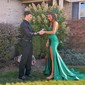 Mermaid Strapless Satin Cut Out Prom Dresses With Ruched