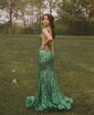 Mermaid V-neck Backless Sparkly Sequin Prom Dresses
