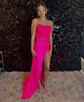 Sheath/Column Strapless Satin Corset Prom Dresses With Beading