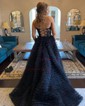 Ball Gown Strapless Tulle Tiered Prom Dresses With Appliques