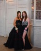 Ball Gown Strapless Tulle Tiered Prom Dresses With Appliques