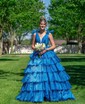 Ball Gown V-neck Tulle Ruffle Tiered Prom Dresses