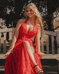 Sheath/Column Halter Lace Beaded Prom Dresses With Ruched