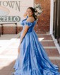 Ball Gown Off-the-shoulder Tulle 3D Floral Prom Dresses With Ruched
