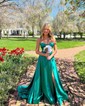 A-line Strapless Satin Cut Out Prom Dresses With Ruched
